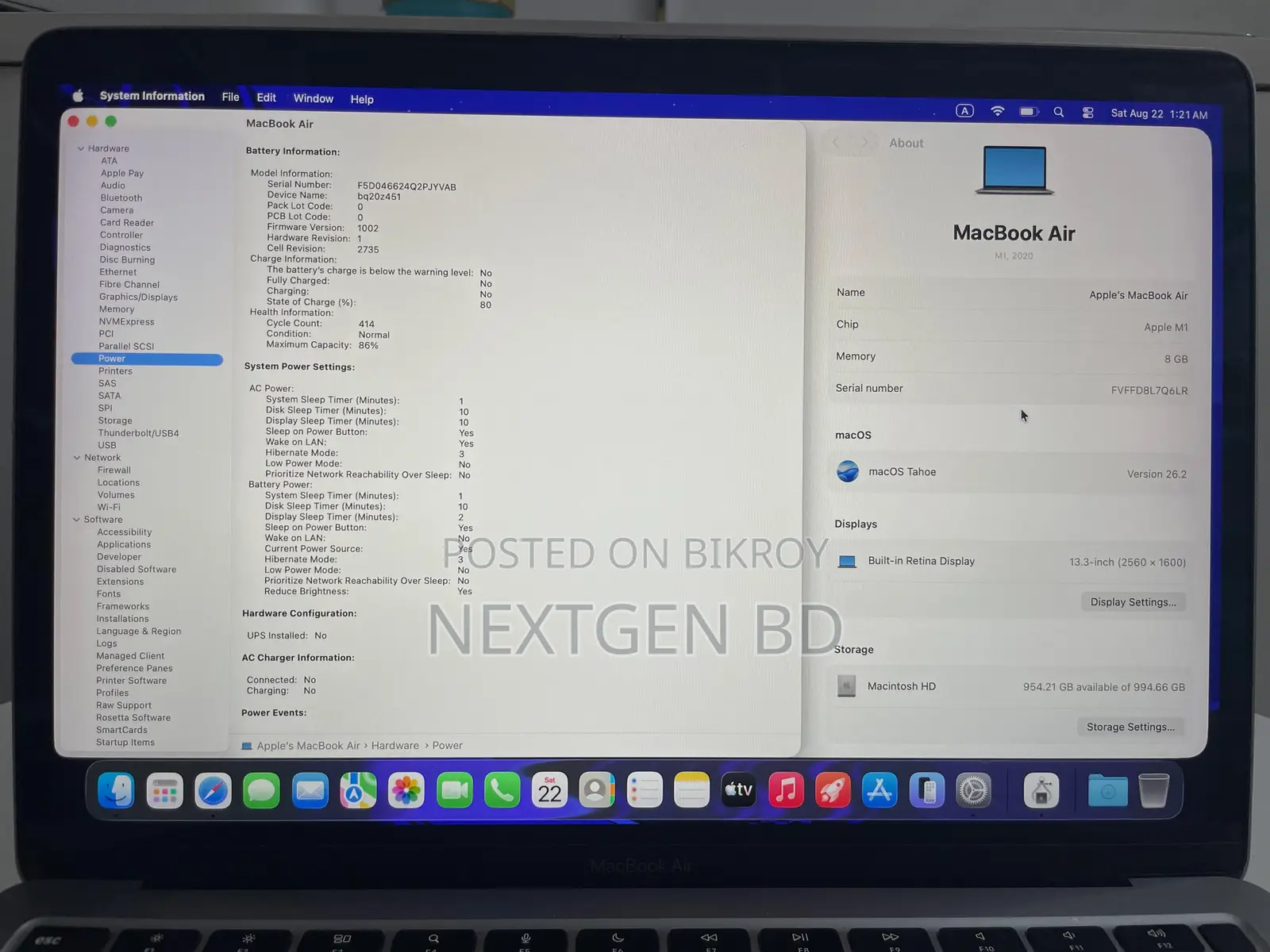 Laptop Apple MacBook Air 2020 M1 8GB Apple M1 SSD 1TB