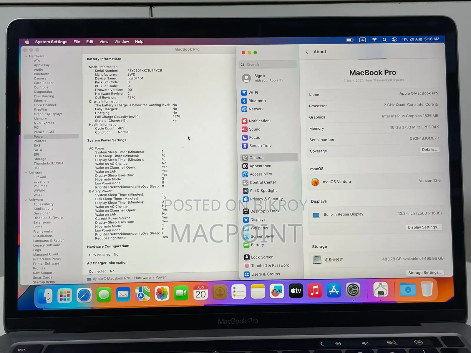 Laptop Apple MacBook Pro 2020 16GB Intel Core I5 SSD 512GB