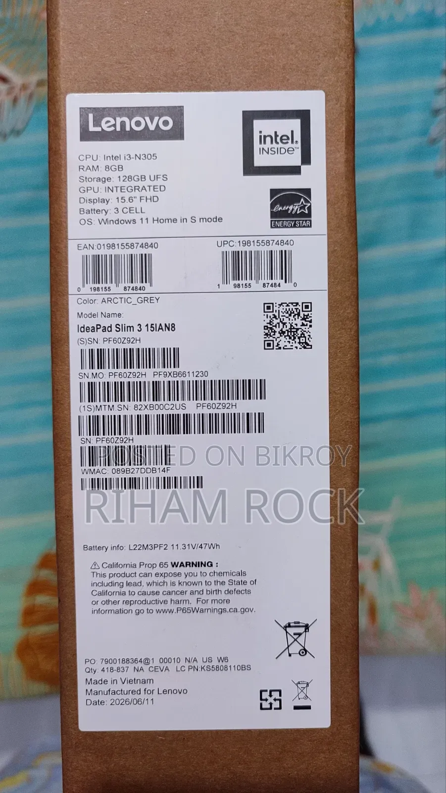 নতুন ল্যাপটপ লেনোভো আইডিয়াপ্যাড ৩ ৮জিবি ইন্টেল কোর আই৩ এসএসডি ১২৮জিবি