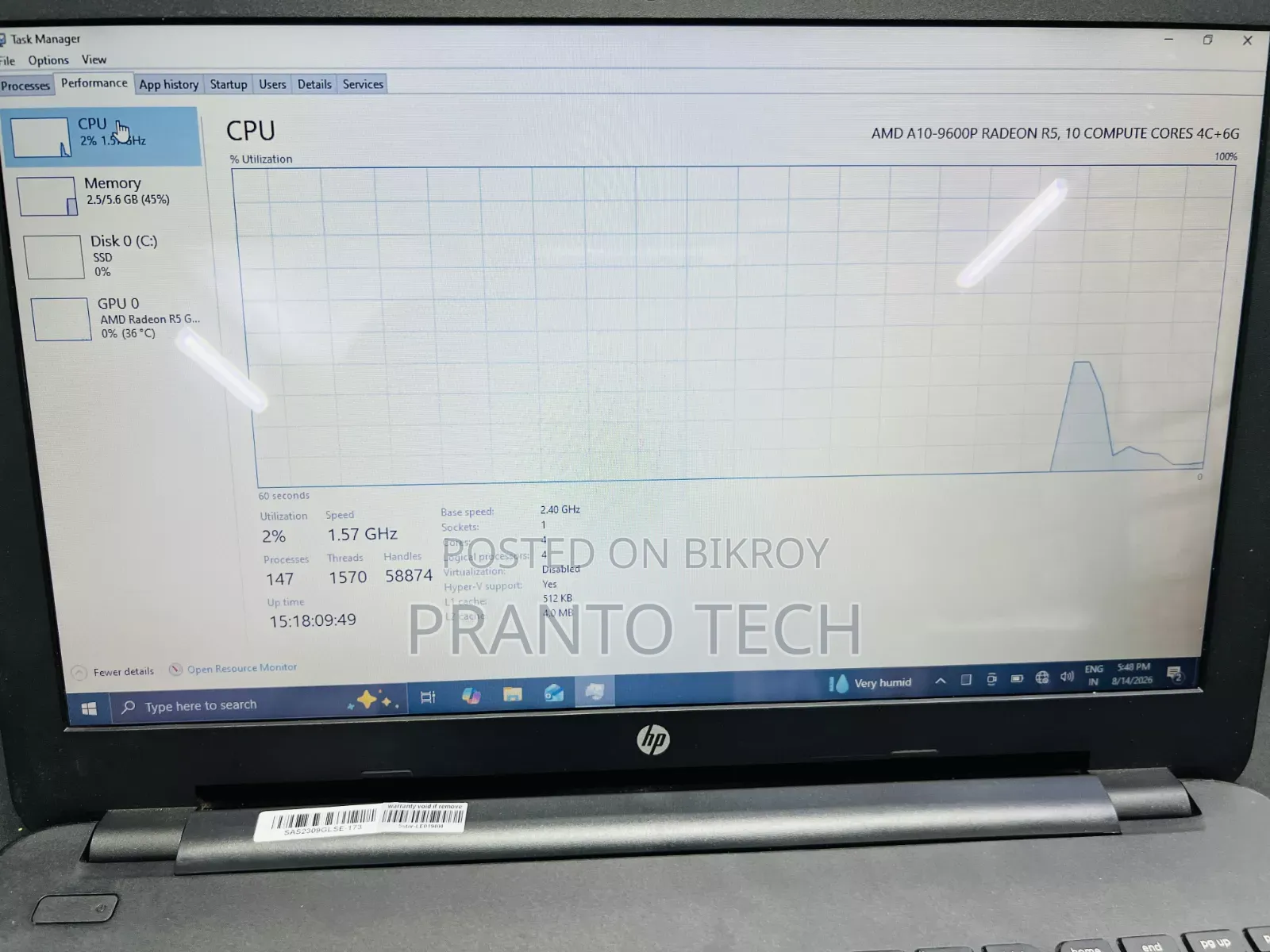 Laptop HP 15s 8GB AMD SSD 128GB