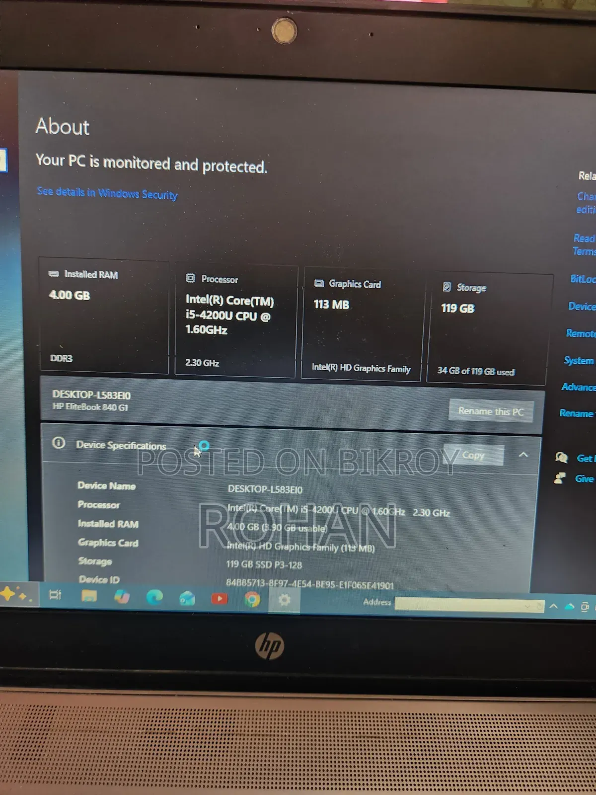 Laptop HP EliteBook 840 G2 4GB RAM Intel Core i5 SSD 128GB