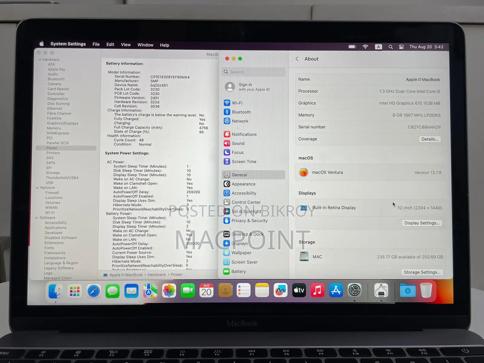 Laptop Apple MacBook 2017 8GB Intel Core I5 SSD 256GB