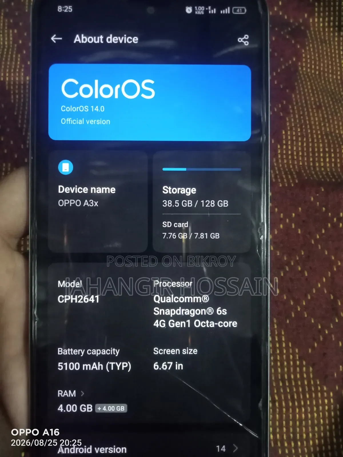 Oppo A3X 4G 128 GB Silver
