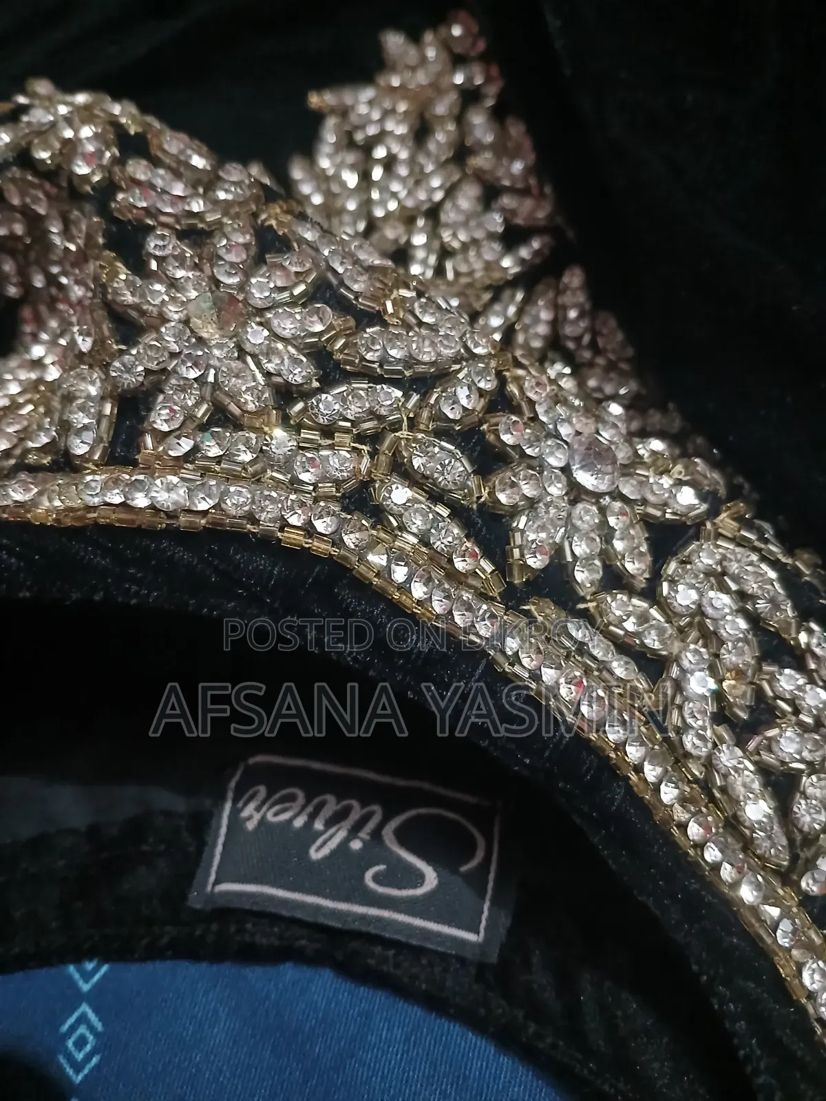 Stone Worked Black Velvet 1 Piece.