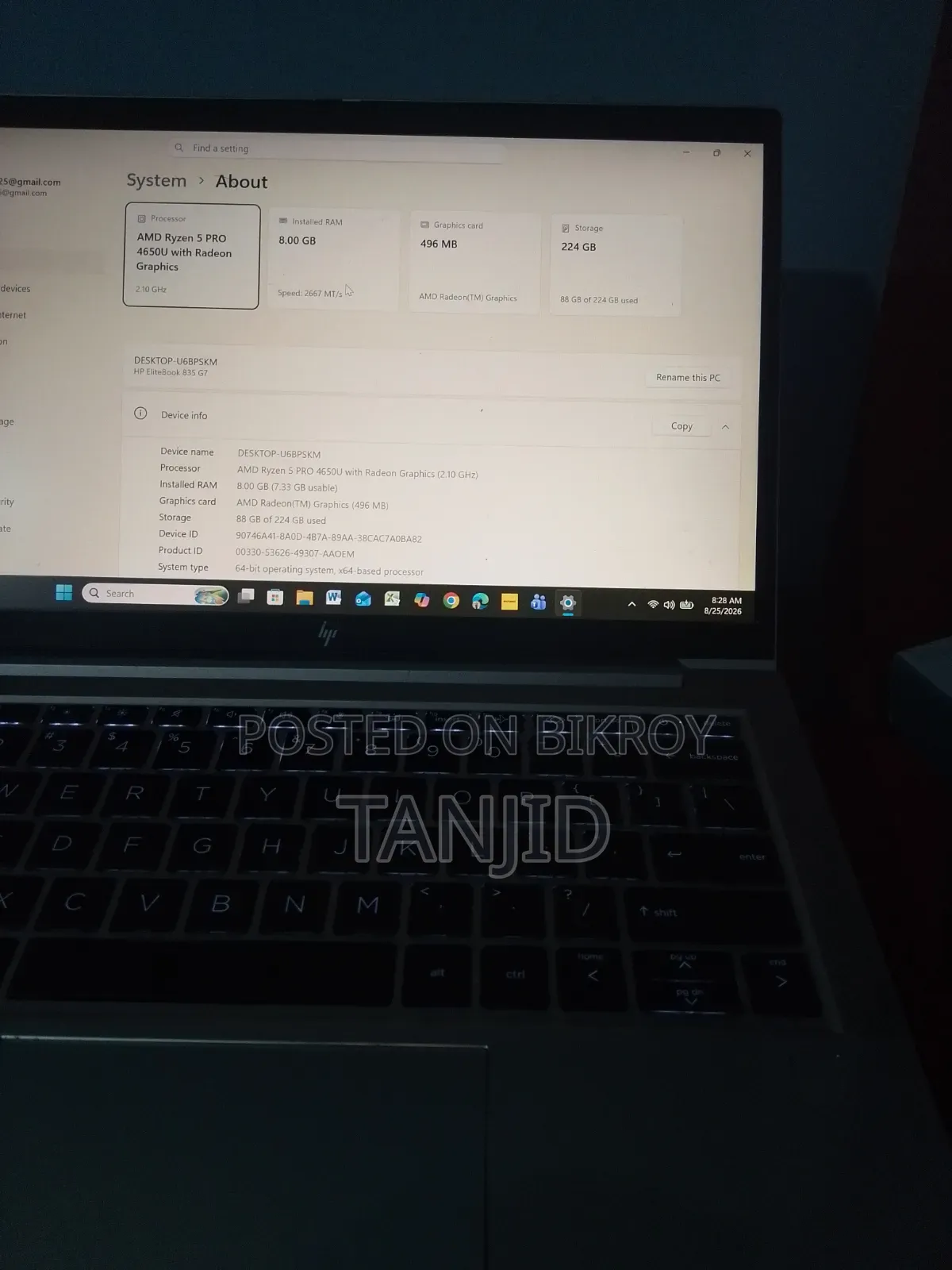 Laptop HP EliteBook 835 G7 8GB AMD Ryzen 5 SSD 250GB