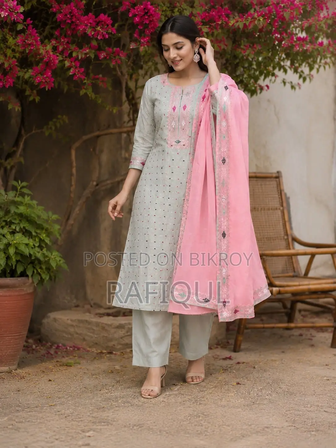 জামদানি ৩ পিস | AC Cotton | এমব্রয়ডারি কাজ