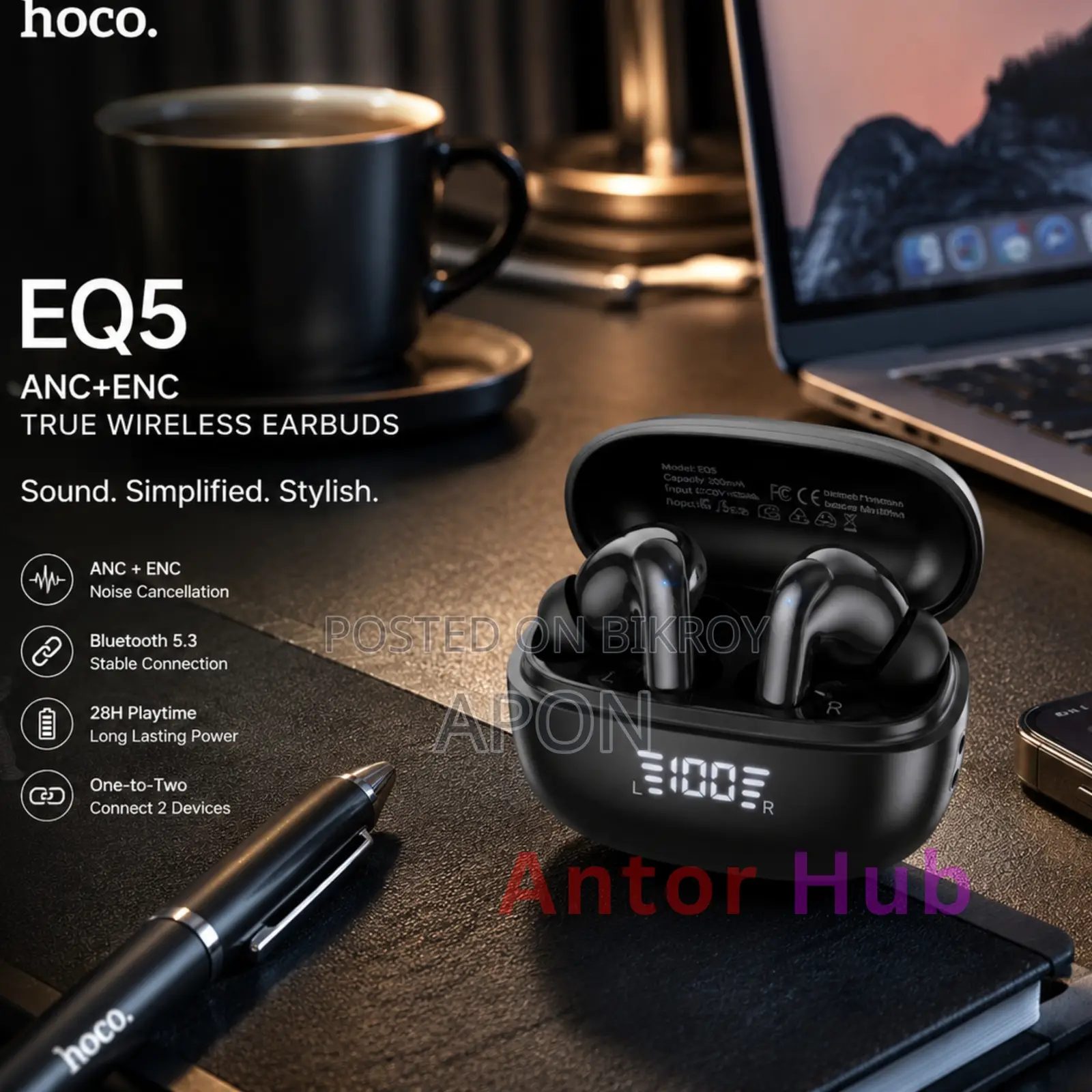 Hoco EQ5 ANC+ENC True Wireless Earbuds!