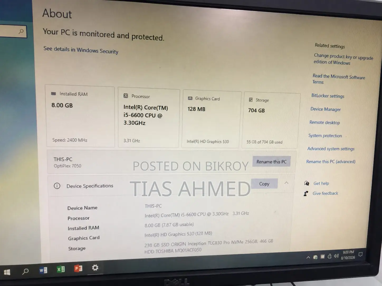 Desktop Computer Dell Optiplex 7050 8GB Intel Core i5 HDD+SSD 750GB