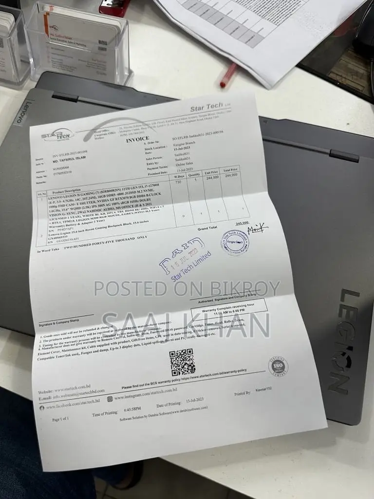 Laptop Lenovo Legion 5i 16GB Intel Core i7 SSD 512GB