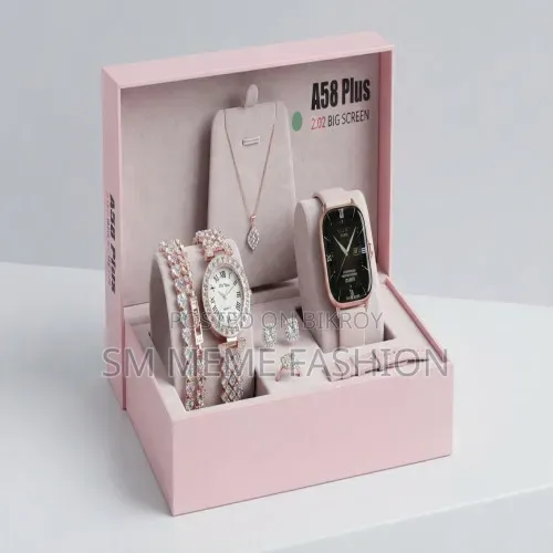 A58 Plus Smart Watch & Luxury Jewelry Gift Combo Set for Women
