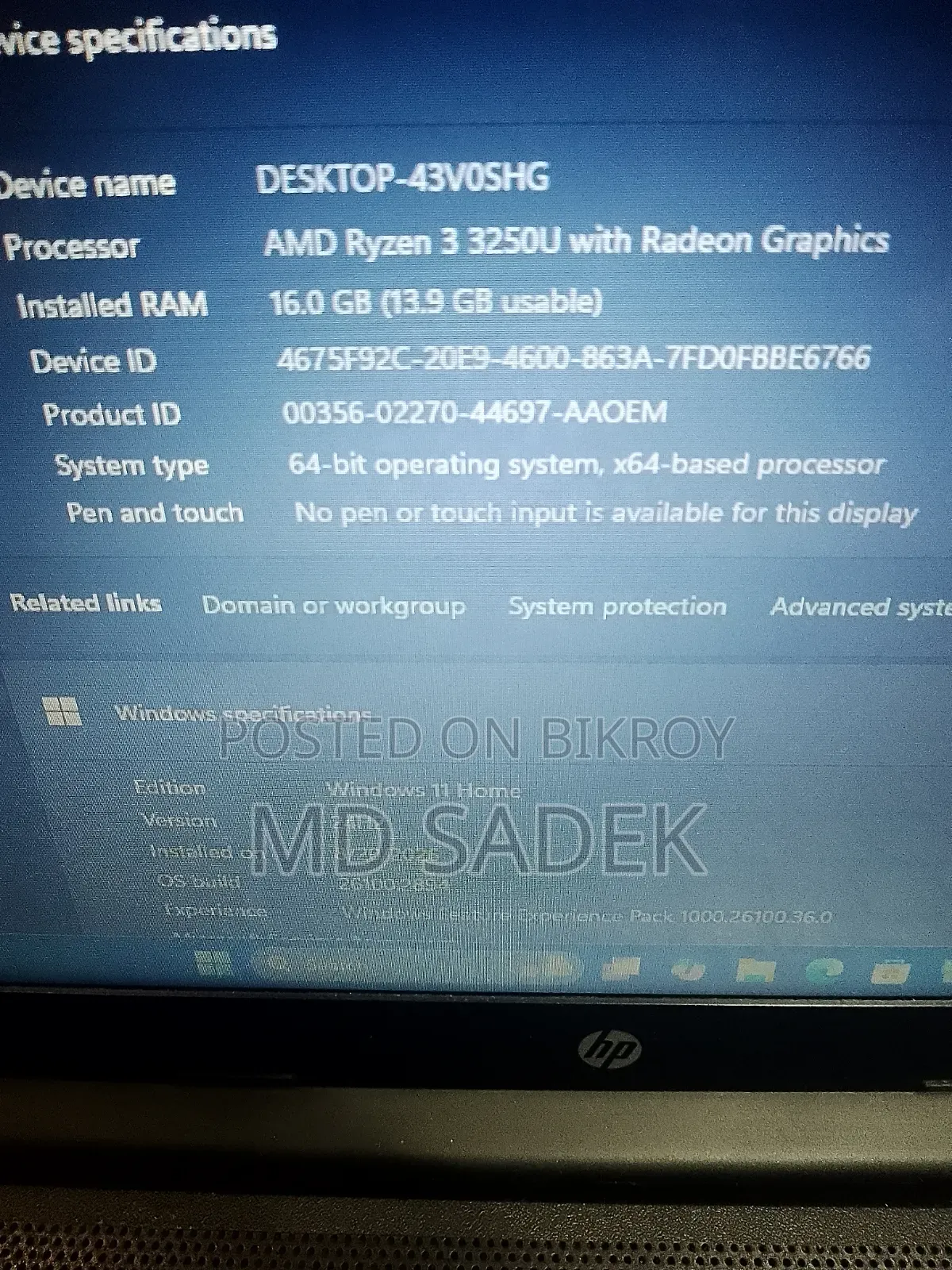 Laptop HP 15 16GB AMD Ryzen 3 HDD+SSD 128GB