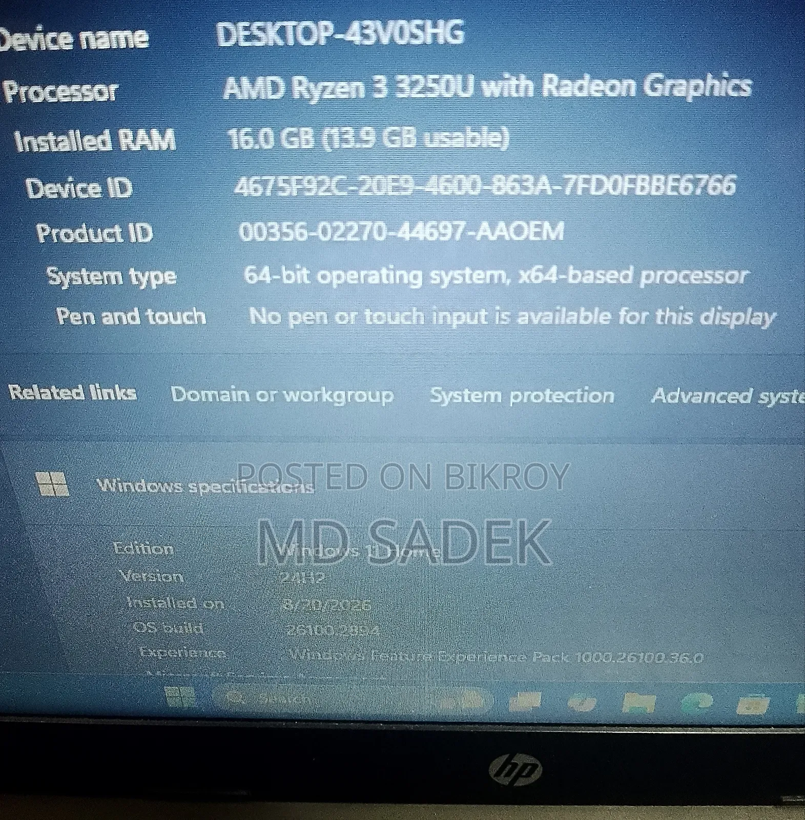 Laptop HP 15 16GB AMD Ryzen 3 HDD+SSD 128GB