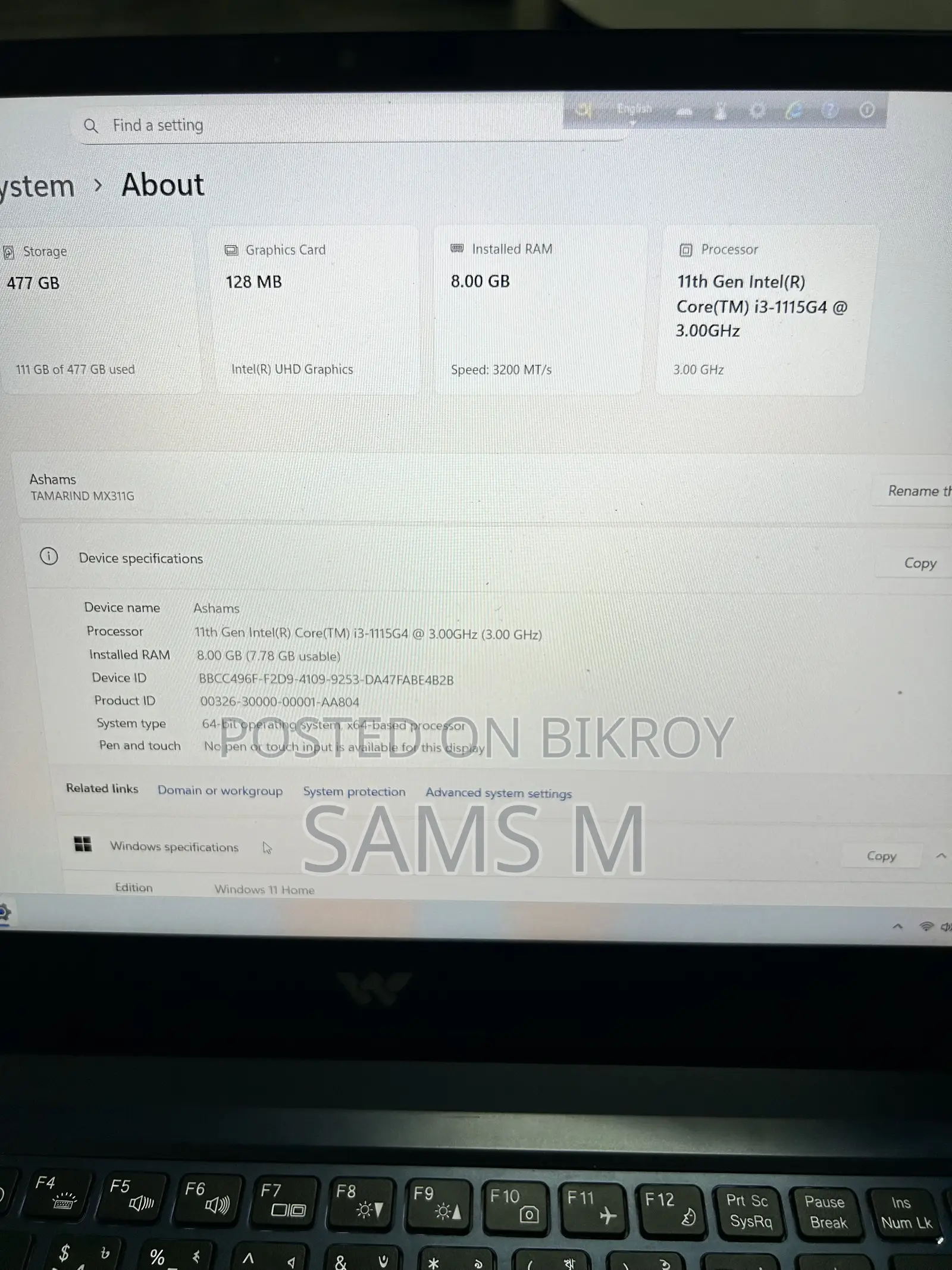 Laptop 8GB Intel Core i3 SSD 512GB