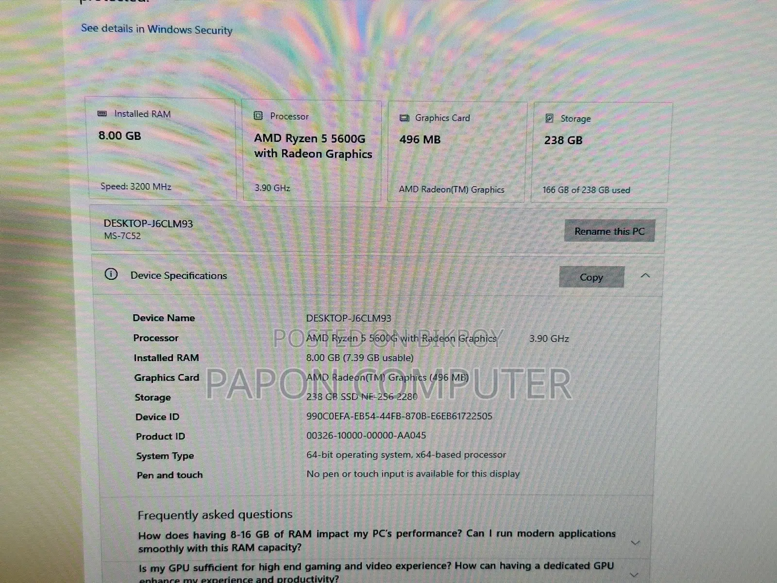 Desktop Computer 8GB AMD Ryzen 5 SSD 256GB