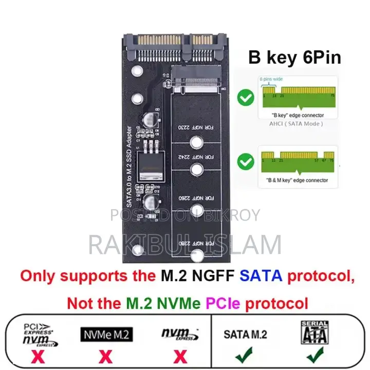 M.2 NGFF SSD to SATA 3 3.0 Adapter Card Converter B B&M Key Protocol
