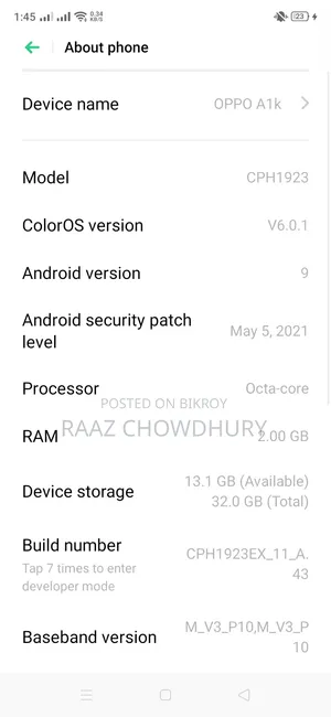 Oppo A1k 32 GB Black