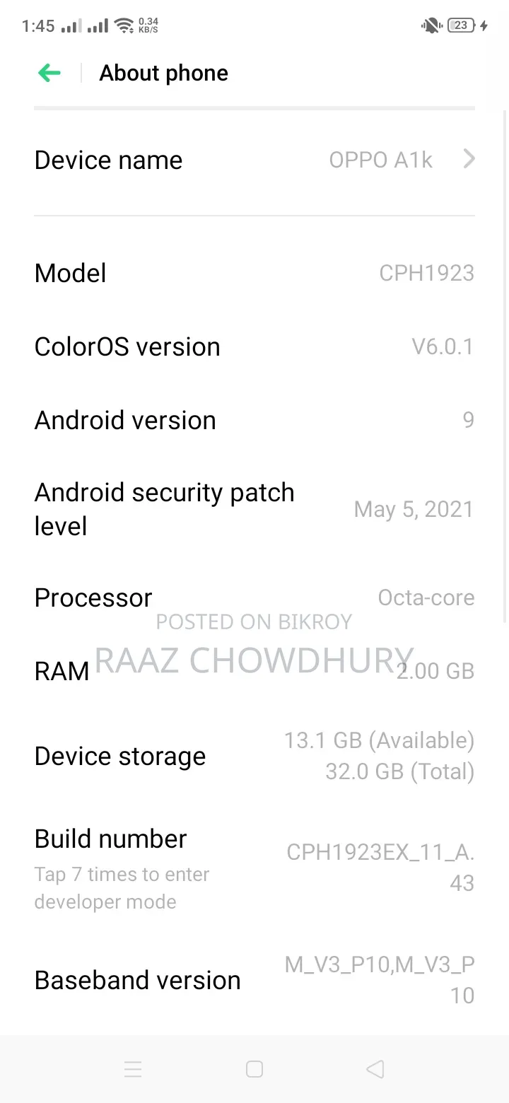 Oppo A1k 32 GB Black