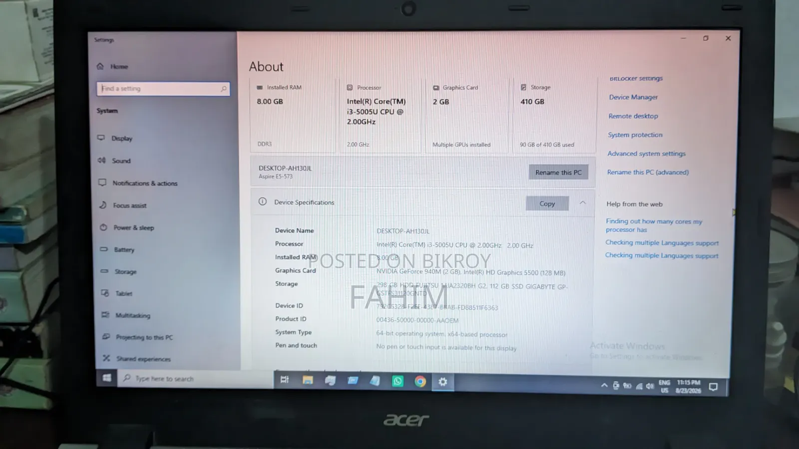 Laptop Acer Aspire 5740G 8GB Intel Core i3 HDD+SSD 500GB