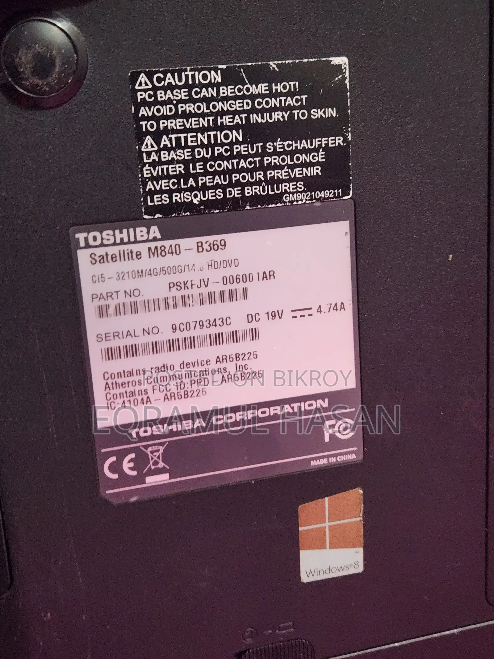 Laptop Toshiba Satellite M840 4GB Intel Core i5 SSD 256GB