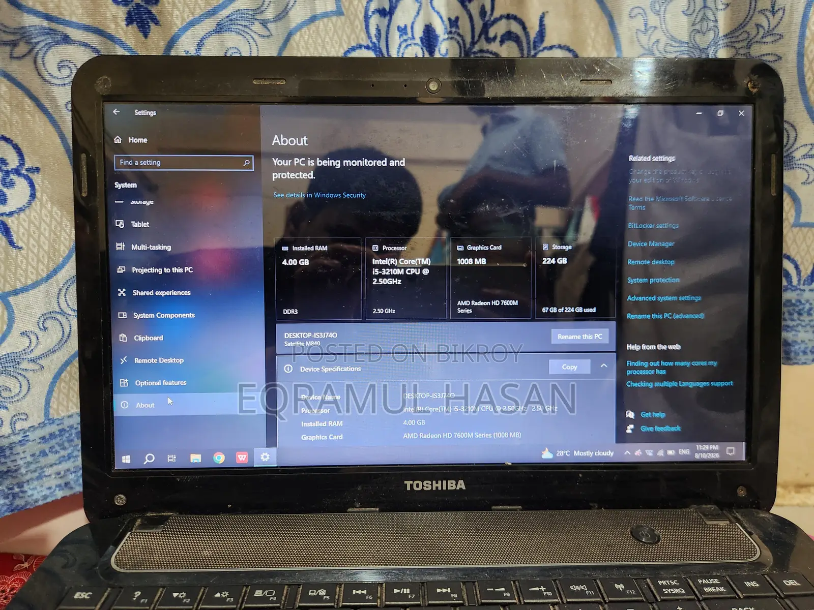 Laptop Toshiba Satellite M840 4GB Intel Core i5 SSD 256GB