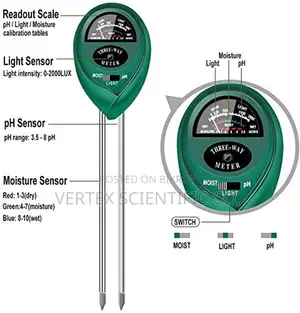 Three-Way 3-in-1 pH Tester / Moisture / Light Meter