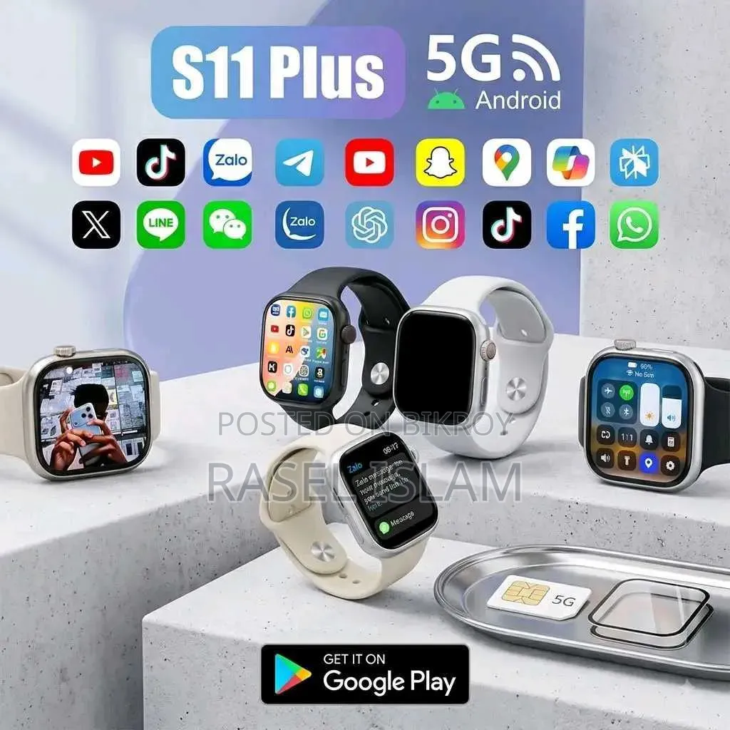 নতুন S11 Plus 5G স্মার্টওয়াচ সিম ওয়াইফাই ক্যামেরা অ্যাপ সাপোর্ট