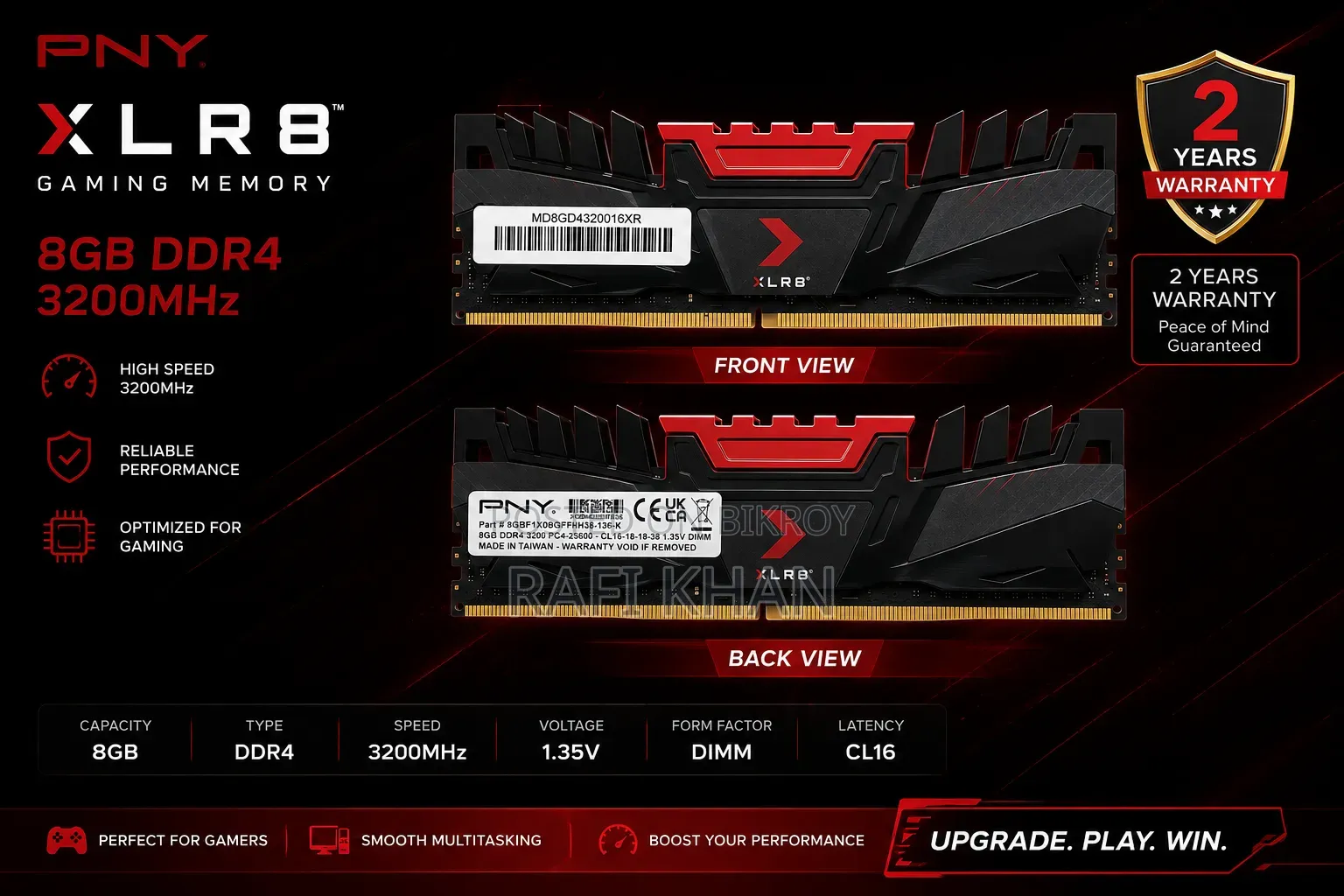 PNY XLR8 8GB DDR4 3200MHz Gaming RAM | 2 Years Warranty