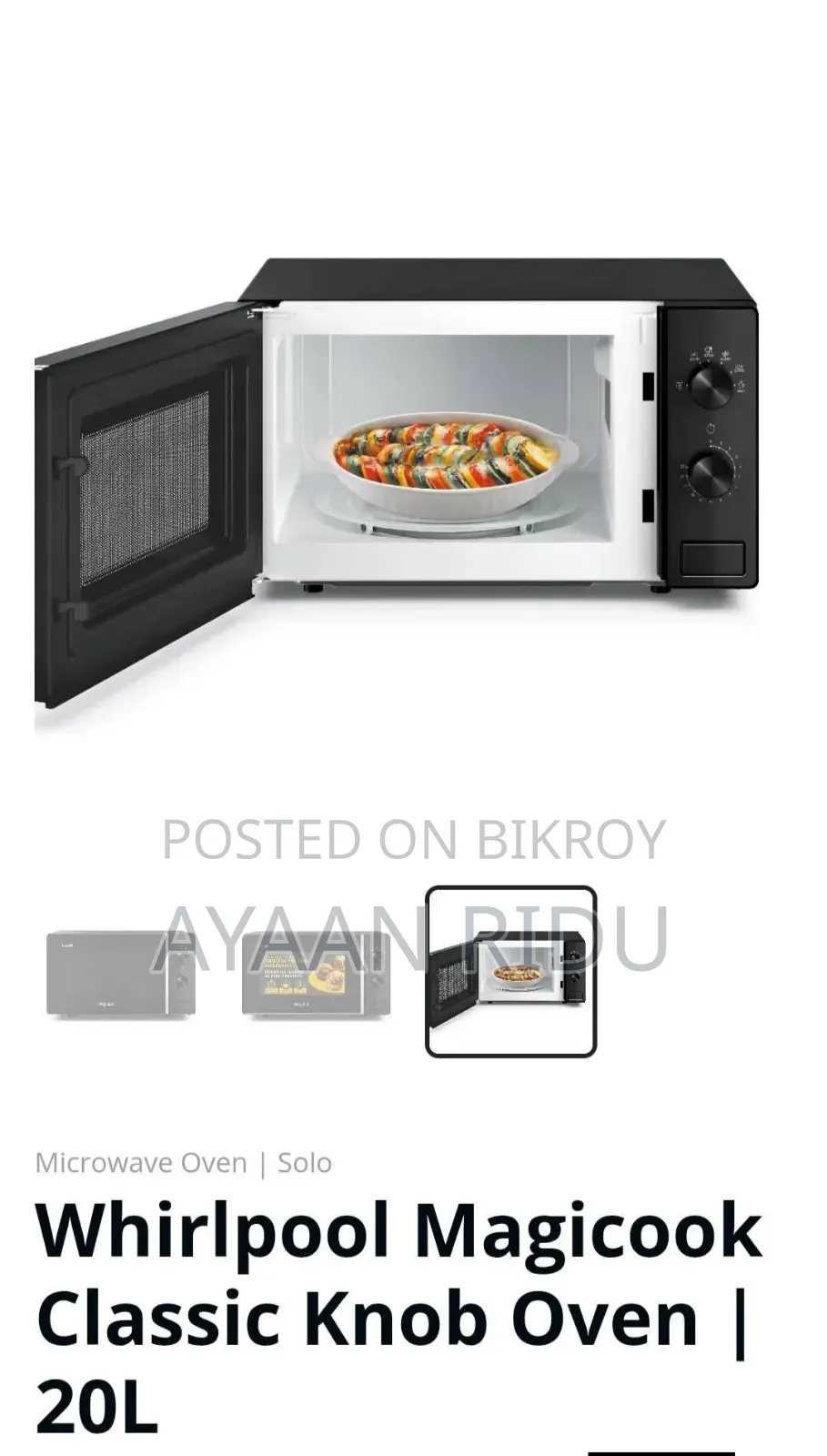 Whirlpool 20L MAGICOOK Classic Knob Solo Microwave Oven-Black
