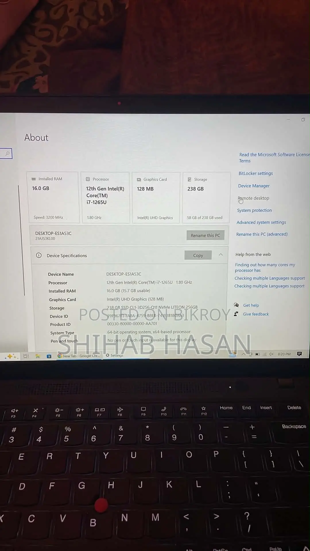 Laptop Lenovo ThinkPad T14 G3 16GB Intel Core i7 SSD 256GB