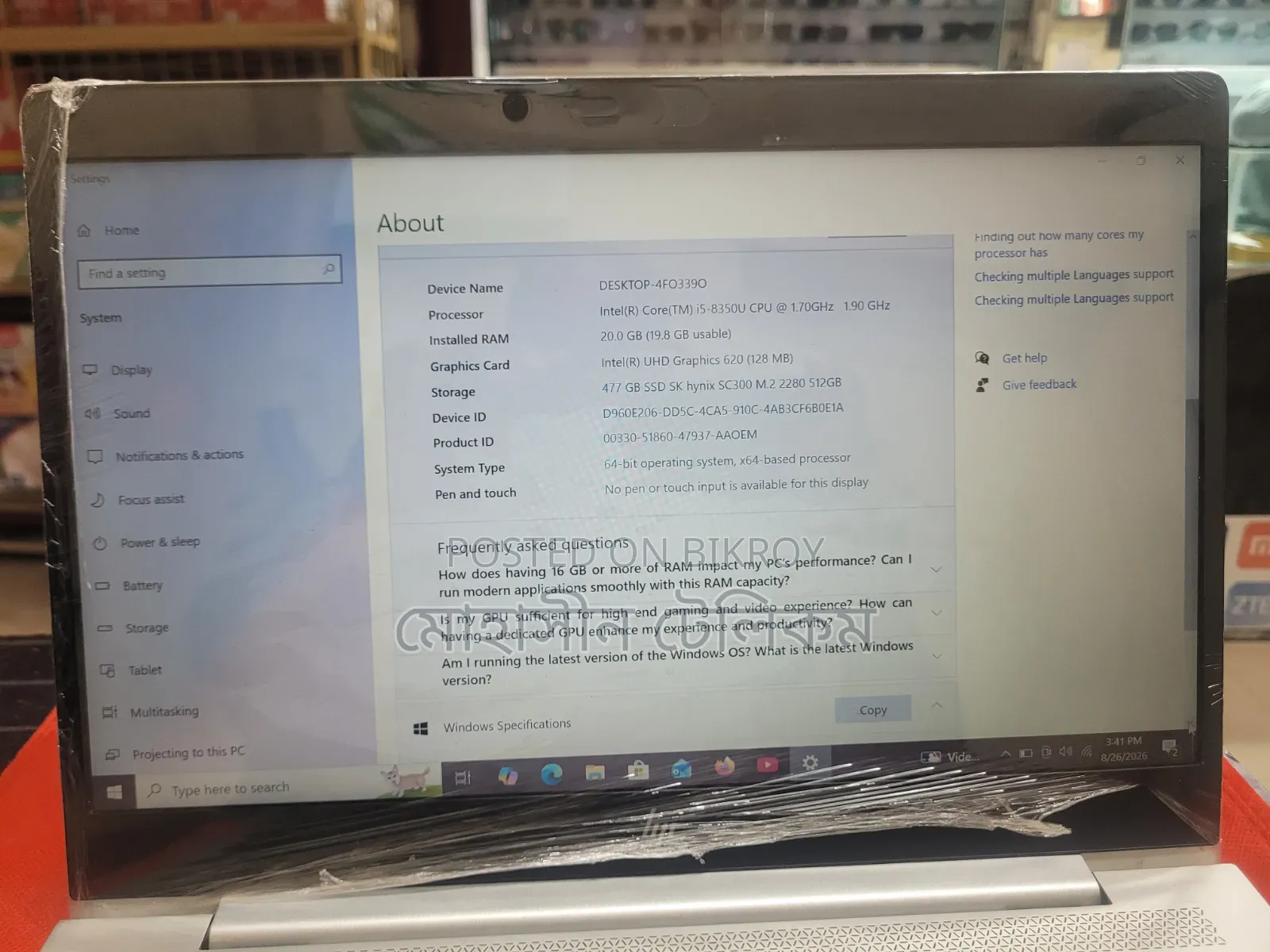 Laptop HP EliteBook 840 G5 20GB Intel Core i5 SSD 350GB
