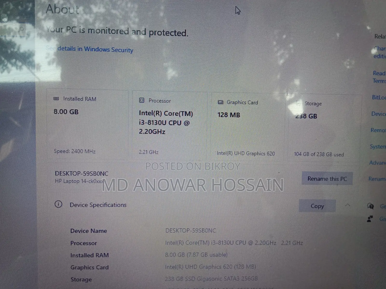 Laptop HP 8GB Intel Core i3 SSD 256GB
