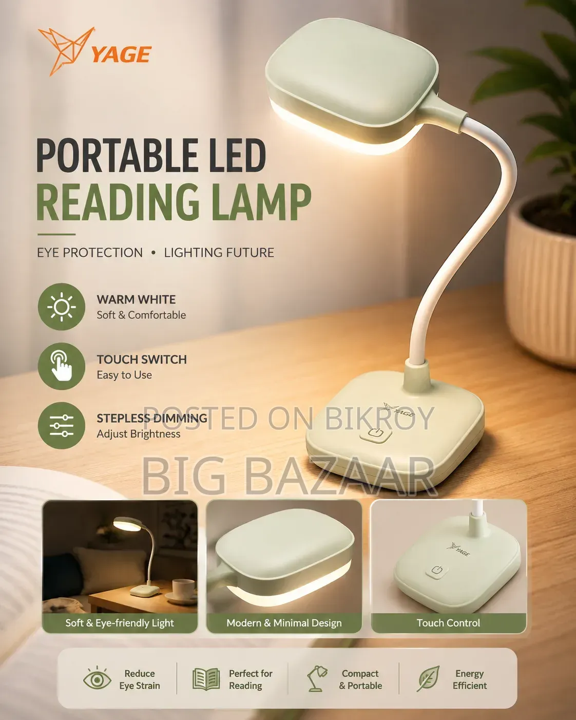 YAGE YG-T034 Rechargeable Portable LED Reading Lamp