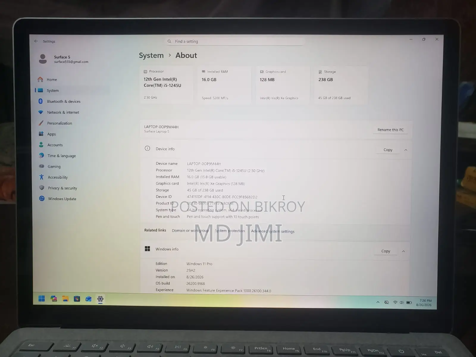 Laptop Microsoft Surface Laptop 5 16GB Intel Core i5 SSD 256GB