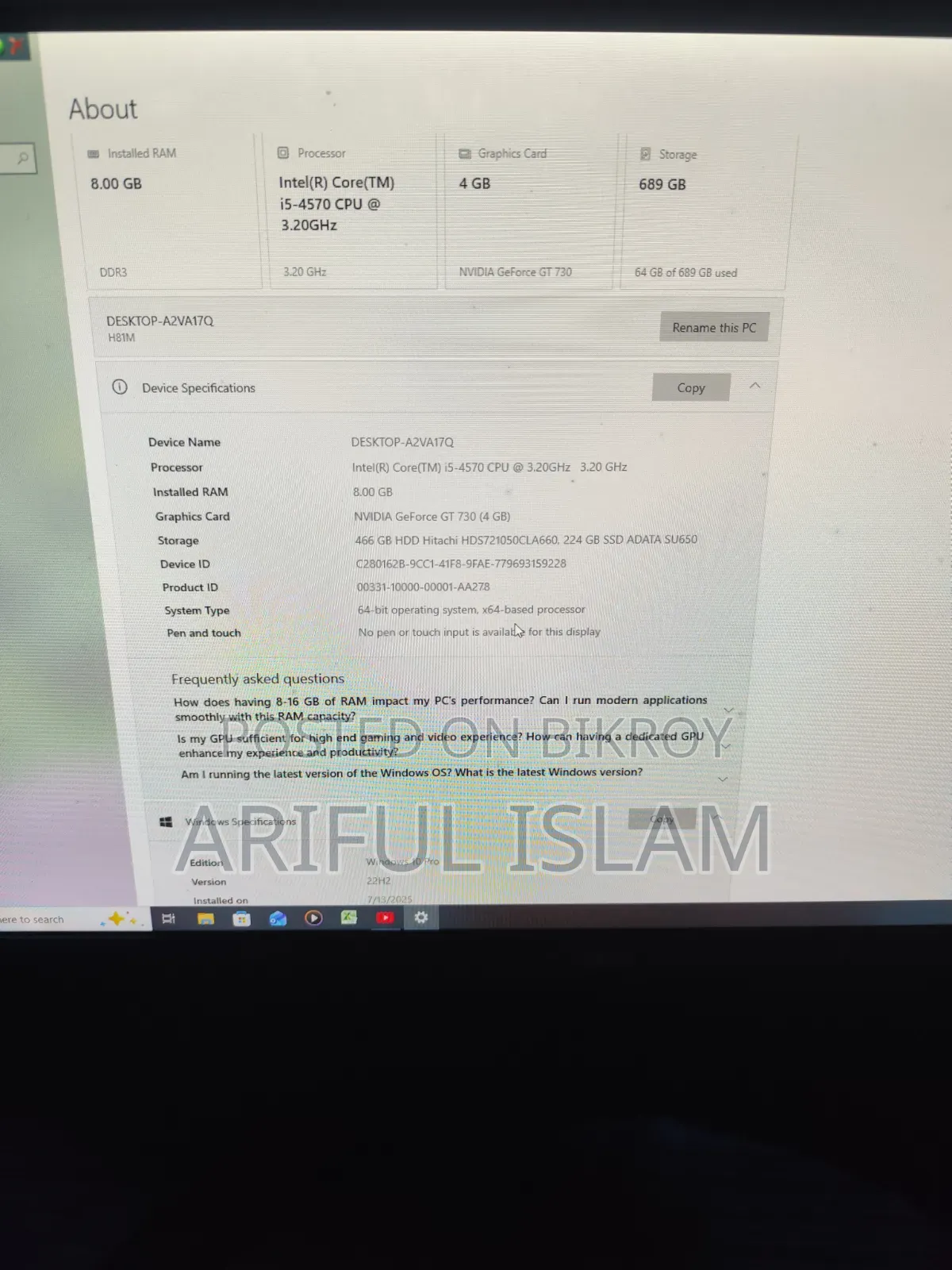 Desktop Computer 16GB Intel Core i5 HDD+SSD 128GB