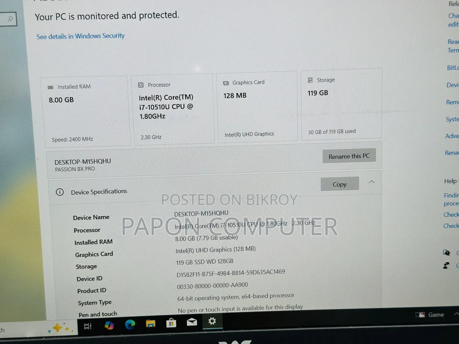 Laptop 8GB Intel Core i7 SSD 128GB