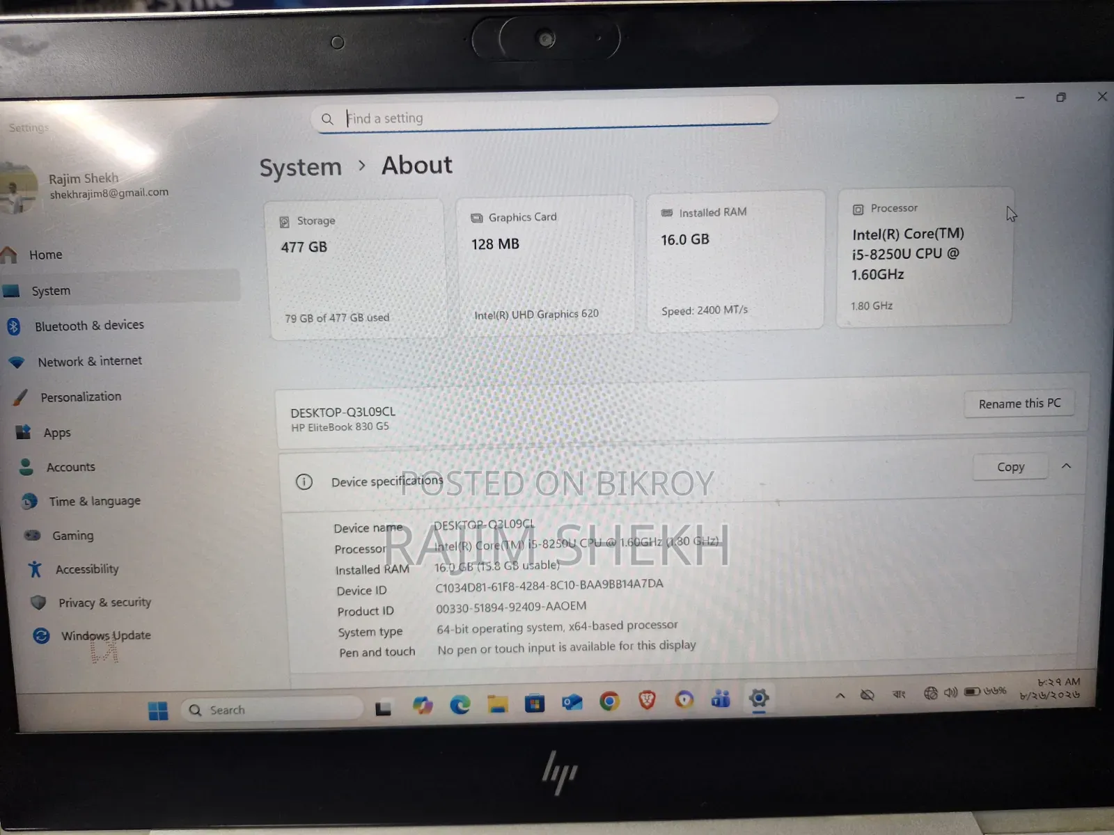 Laptop HP EliteBook 840 G8 16GB Intel Core i5 SSD 512GB