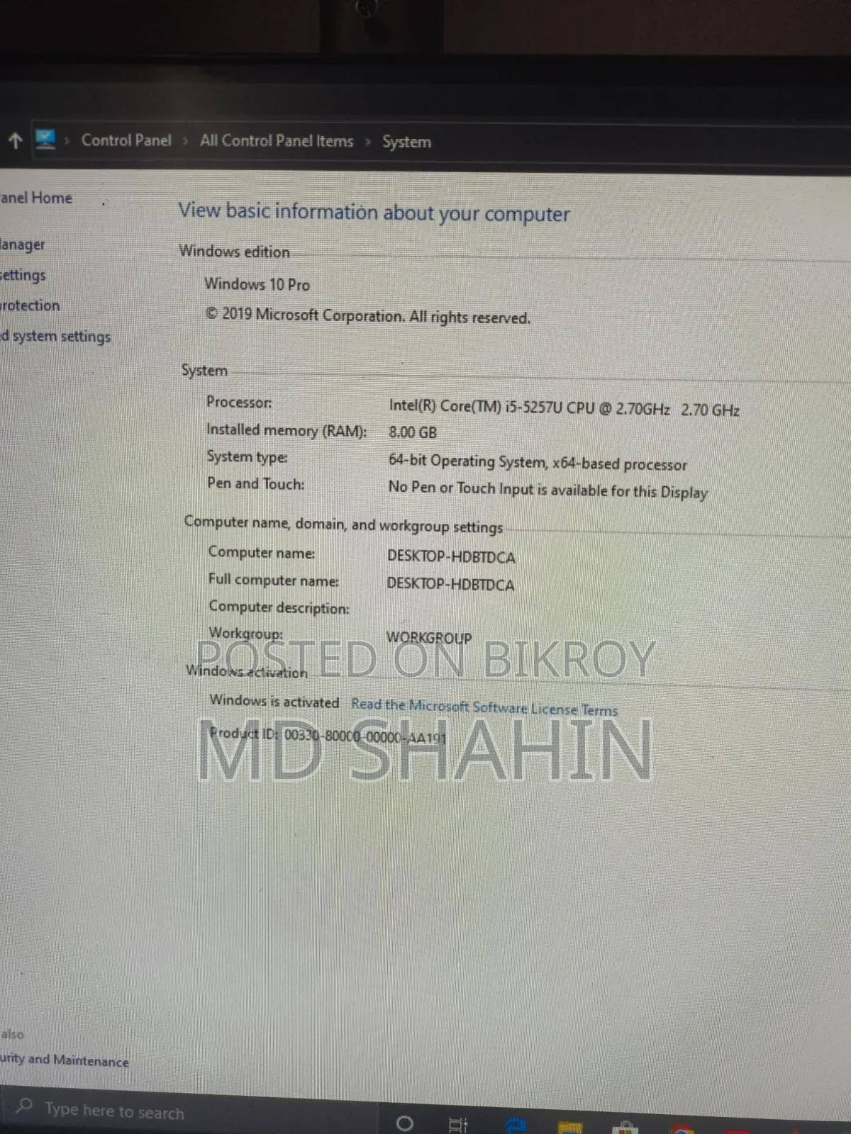 Desktop Computer 8GB Intel Core i5 SSD 500GB