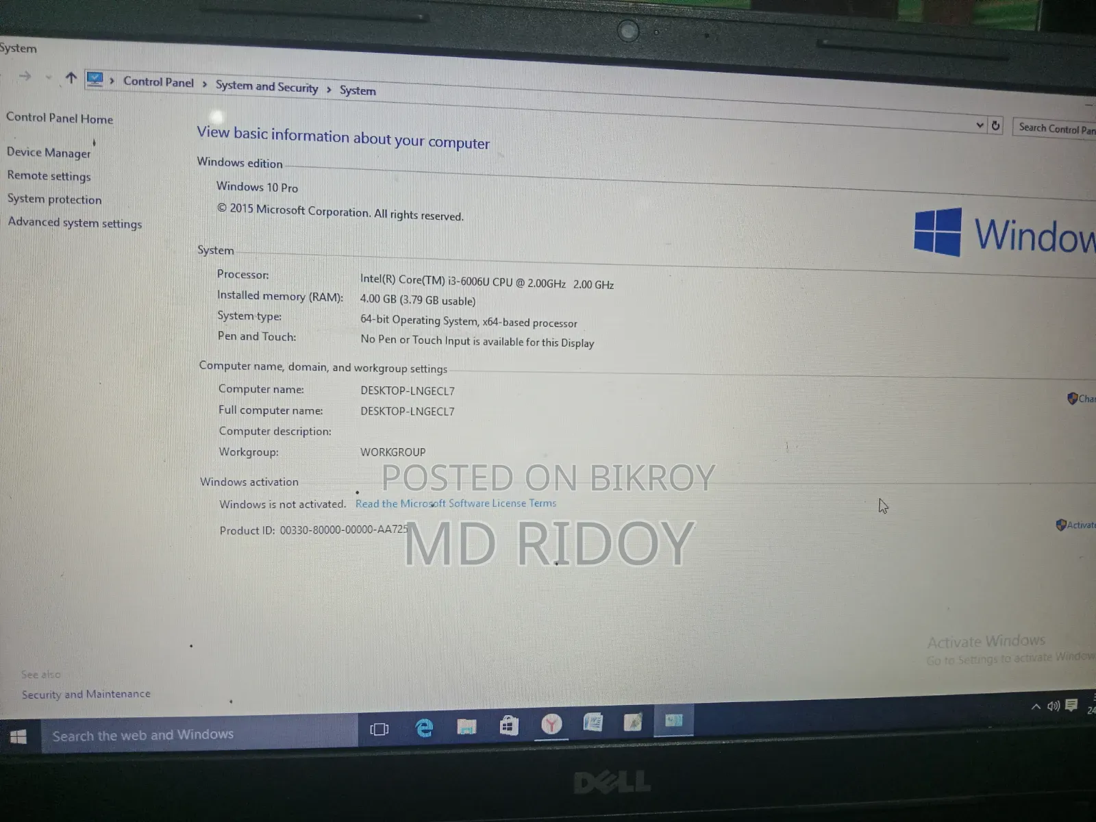 Laptop Dell Inspiron 15 4GB Intel Core i3 HDD 500GB