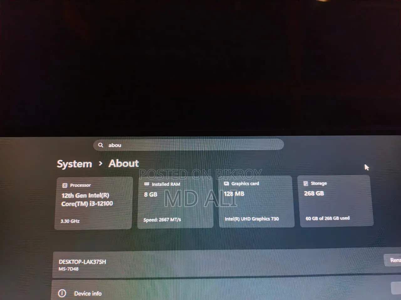 Desktop Computer MSI 8GB Intel Core I3 SSHD+SSD 256GB