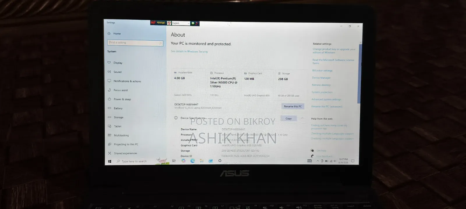 Laptop Asus E203MA 4GB Intel Pentium HDD 320GB