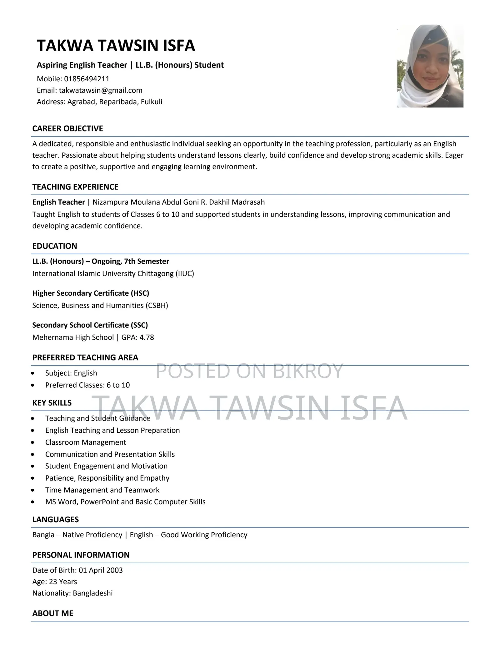 Assistant Teacher