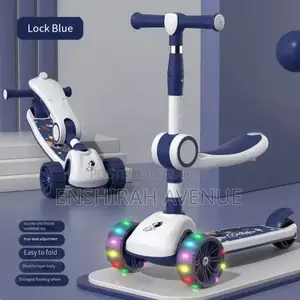 2 in 1 Foldable Scooter With Seat & LED Flash Wheels – Blue