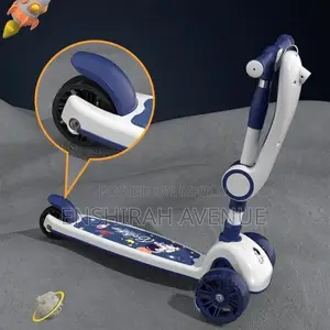 2 in 1 Foldable Scooter With Seat & LED Flash Wheels – Blue