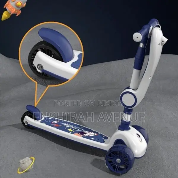 2 in 1 Foldable Scooter With Seat & LED Flash Wheels – Blue