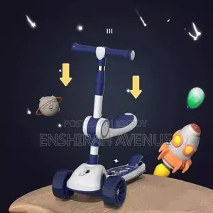 2 in 1 Foldable Scooter With Seat & LED Flash Wheels – Blue