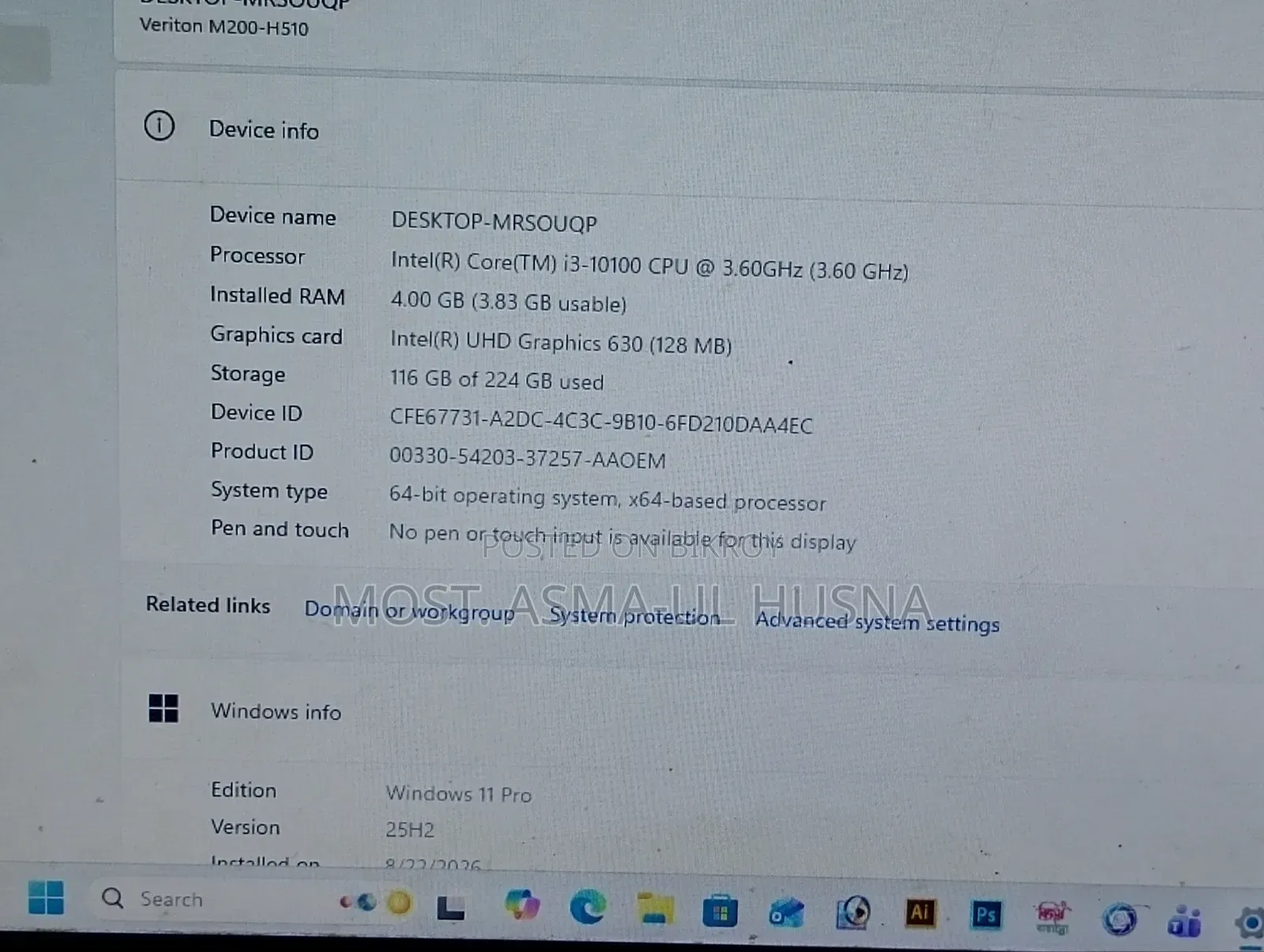 Desktop Computer Acer Aspire C22-860 4GB Intel Core i3 SSD 256GB