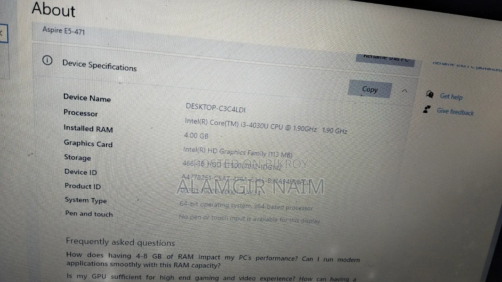 Laptop Acer Aspire E5-471 4GB Intel Core i3 HDD 500GB