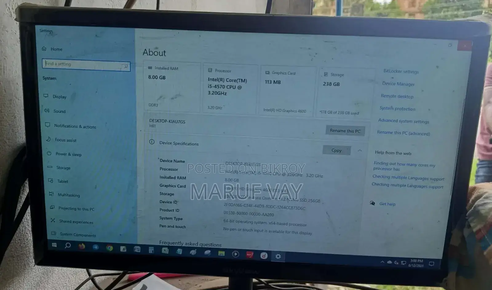 Desktop Computer 8GB Intel Core i5 SSD 256GB