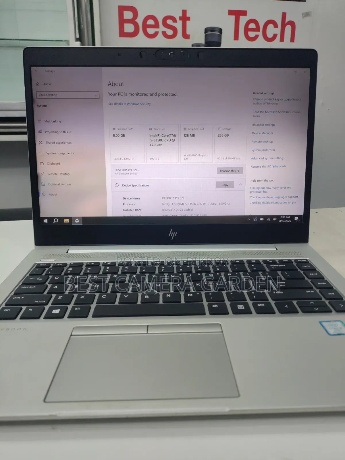 Laptop HP EliteBook 840 G5 8GB Intel Core i5 SSD 256GB