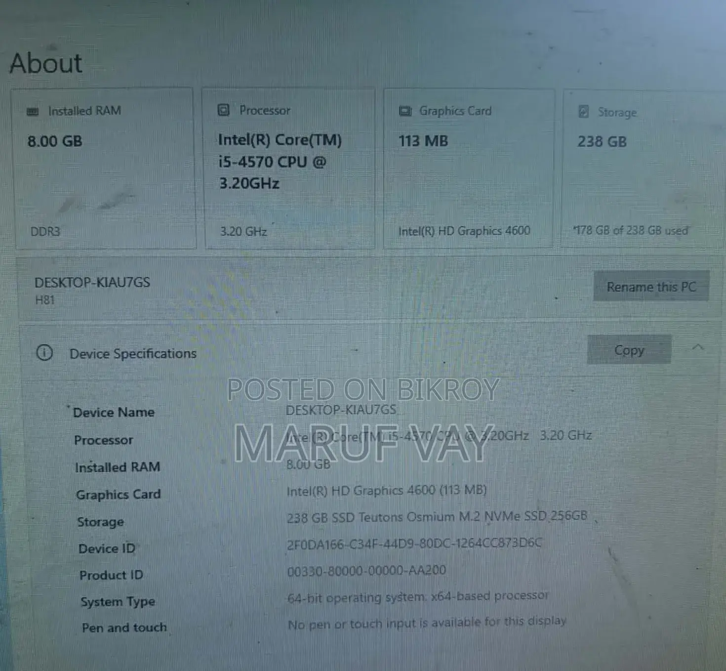 Desktop Computer 8GB Intel Core i5 SSD 256GB